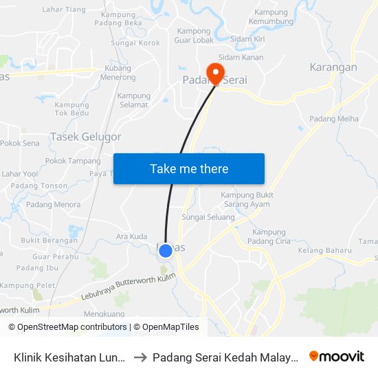 Klinik Kesihatan Lunas to Padang Serai Kedah Malaysia map