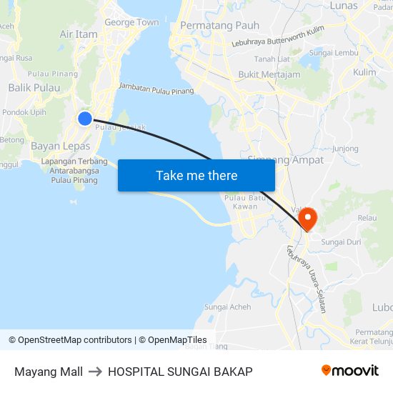 Mayang Mall to HOSPITAL SUNGAI BAKAP map