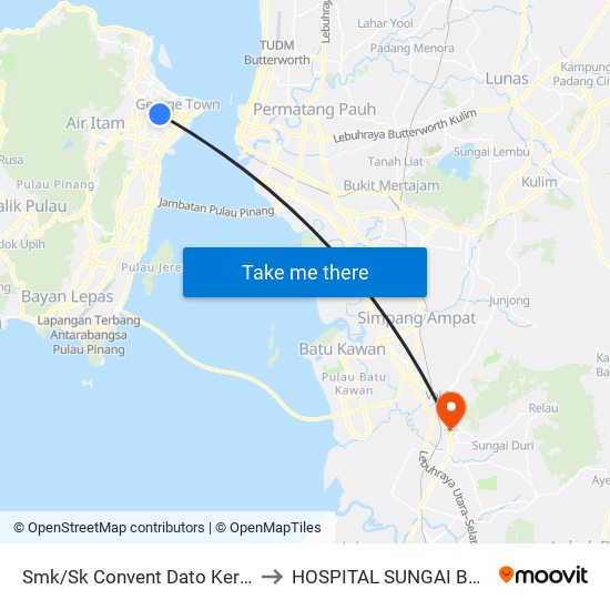 Smk/Sk Convent Dato Keramat to HOSPITAL SUNGAI BAKAP map