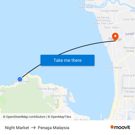 Night Market to Penaga Malaysia map