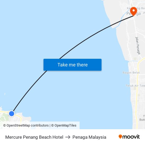 Mercure Penang Beach Hotel to Penaga Malaysia map