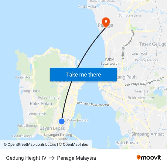 Gedung Height IV to Penaga Malaysia map