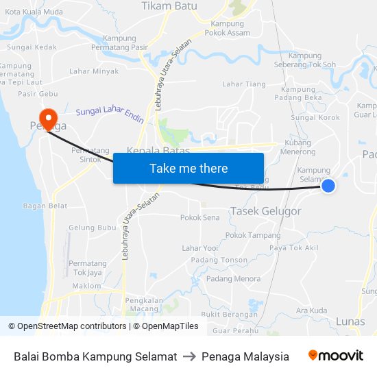 Balai Bomba Kampung Selamat to Penaga Malaysia map