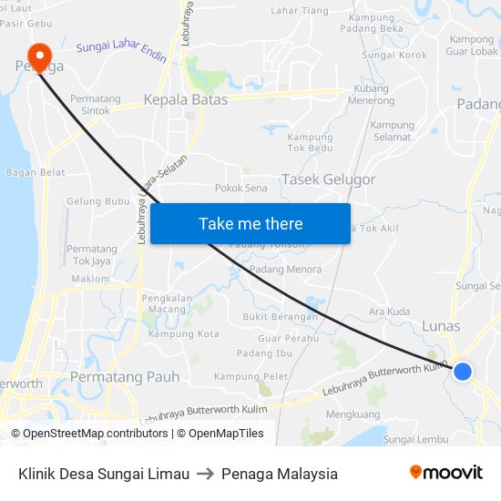 Klinik Desa Sungai Limau to Penaga Malaysia map