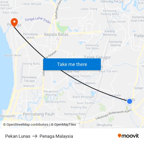 Pekan Lunas to Penaga Malaysia map