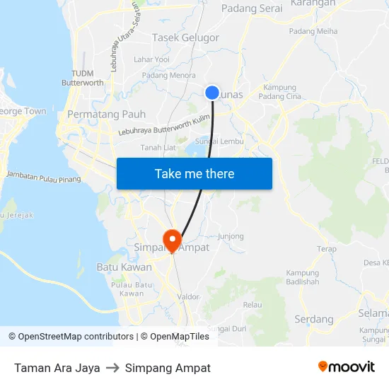 Taman Ara Jaya to Simpang Ampat map