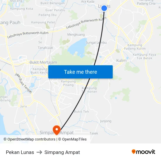 Pekan Lunas to Simpang Ampat map