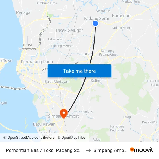 Perhentian Bas / Teksi Padang Serai to Simpang Ampat map