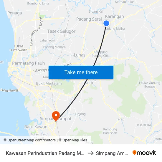 Kawasan Perindustrian Padang Meha to Simpang Ampat map
