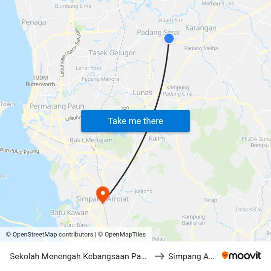 Sekolah Menengah Kebangsaan Padang Serai to Simpang Ampat map