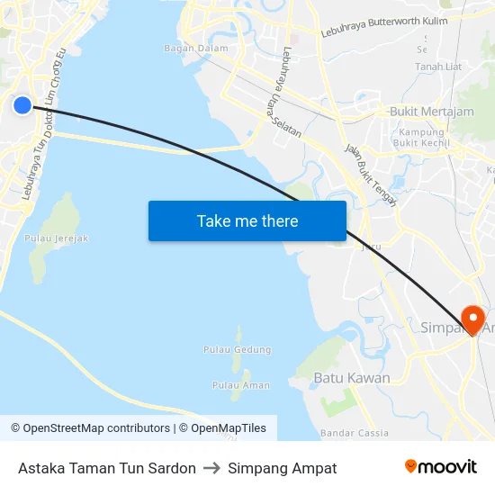 Astaka Taman Tun Sardon to Simpang Ampat map