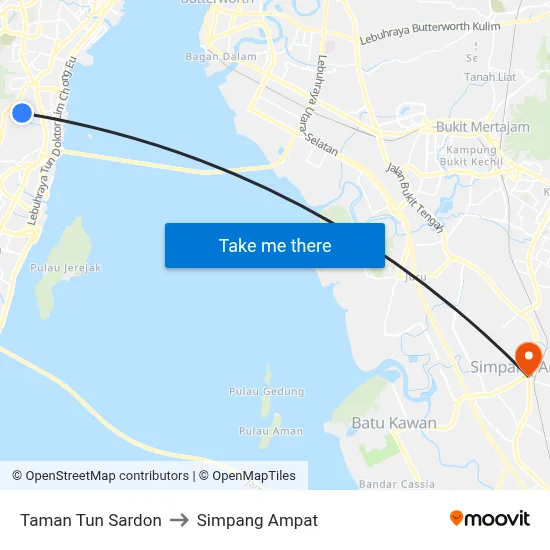 Taman Tun Sardon to Simpang Ampat map
