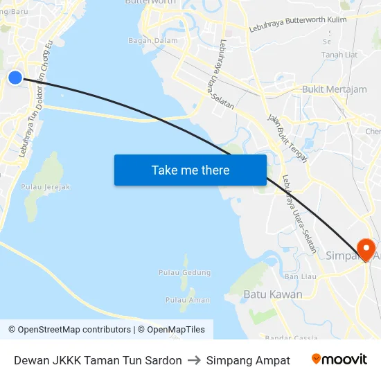 Dewan JKKK Taman Tun Sardon to Simpang Ampat map