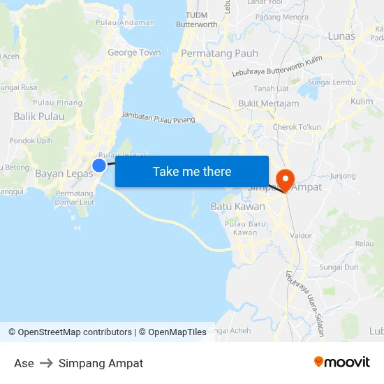 Ase to Simpang Ampat map