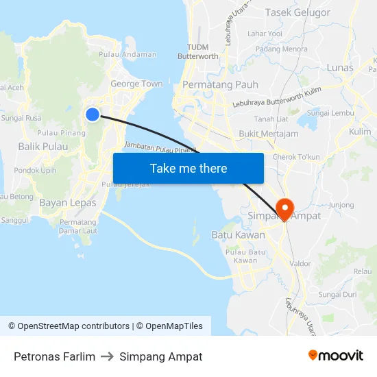 Petronas Farlim to Simpang Ampat map