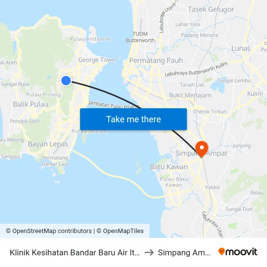 Klinik Kesihatan Bandar Baru Air Itam to Simpang Ampat map