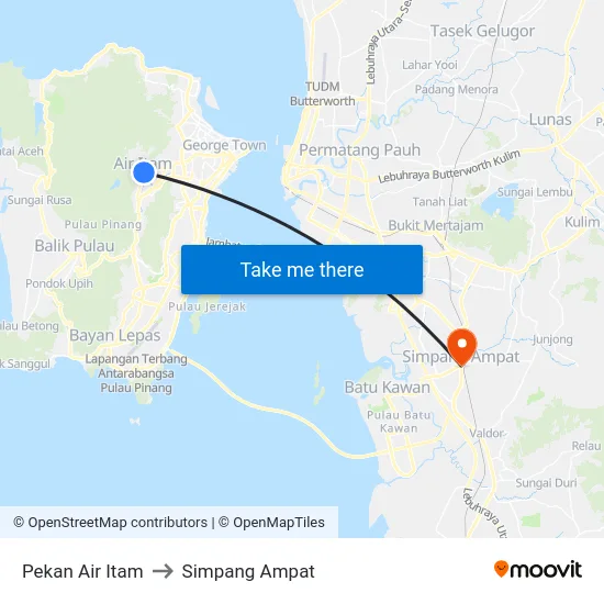 Pekan Air Itam to Simpang Ampat map