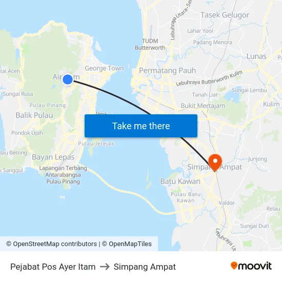 Pejabat Pos Ayer Itam to Simpang Ampat map