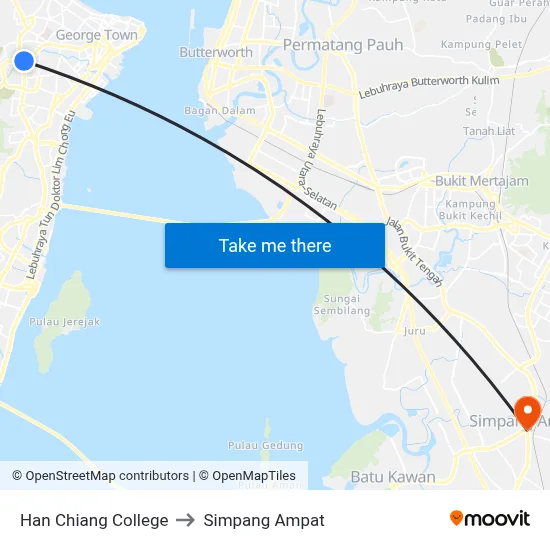 Han Chiang College to Simpang Ampat map