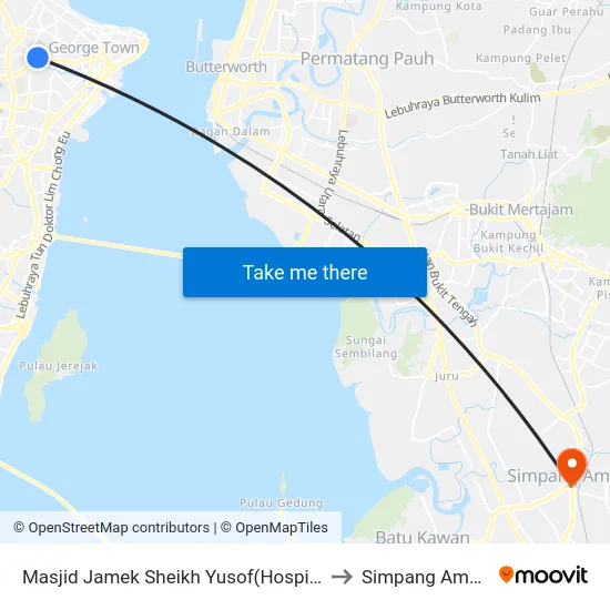 Masjid Jamek Sheikh Yusof(Hospital) to Simpang Ampat map