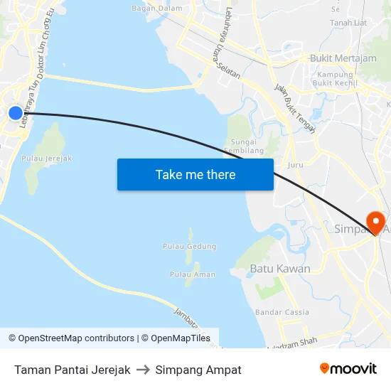 Taman Pantai Jerejak to Simpang Ampat map