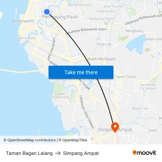 Taman Bagan Lalang to Simpang Ampat map