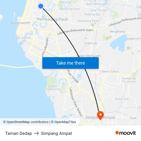 Taman Dedap to Simpang Ampat map