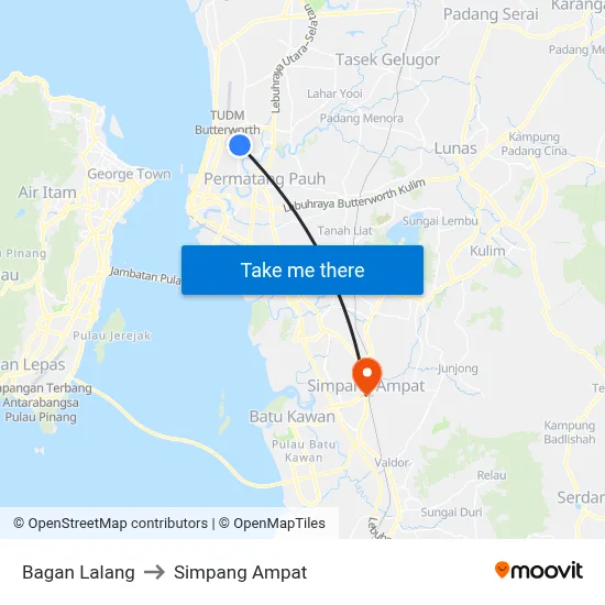 Bagan Lalang to Simpang Ampat map