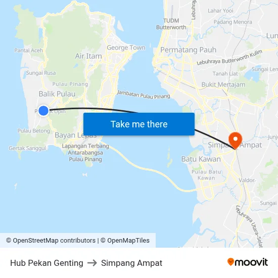 Hub Pekan Genting to Simpang Ampat map