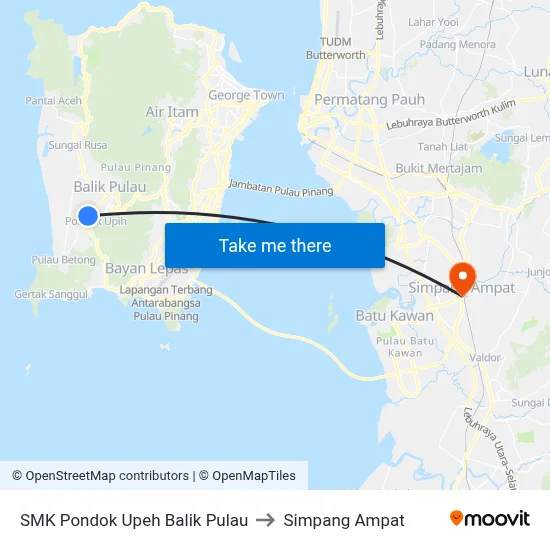 SMK Pondok Upeh Balik Pulau to Simpang Ampat map