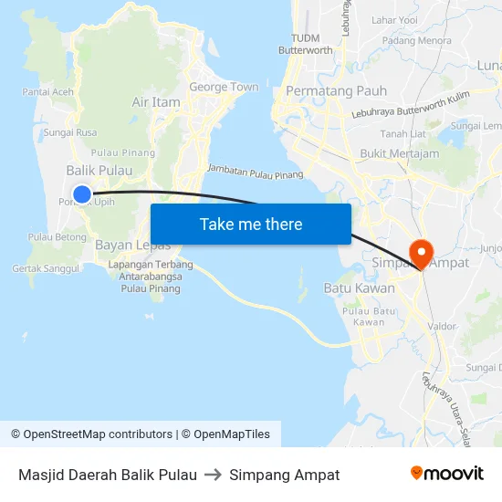 Masjid Daerah Balik Pulau to Simpang Ampat map