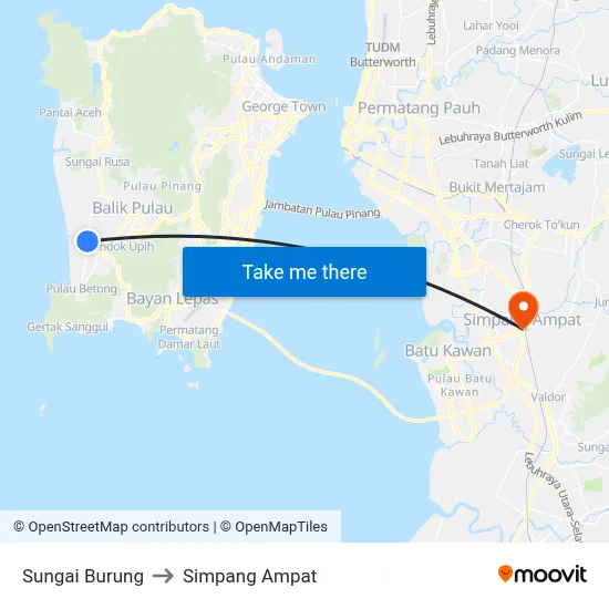Sungai Burung to Simpang Ampat map