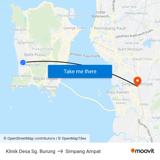 Klinik Desa Sg. Burung to Simpang Ampat map