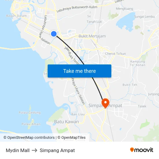 Mydin Mall to Simpang Ampat map