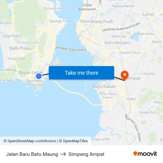 Jalan Baru Batu Maung to Simpang Ampat map