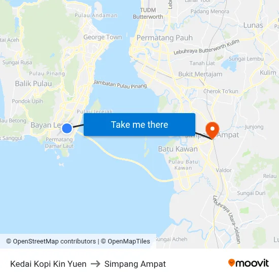 Kedai Kopi Kin Yuen to Simpang Ampat map