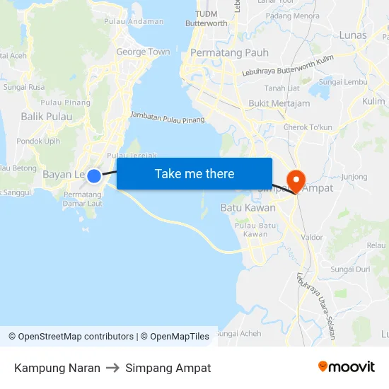Kampung Naran to Simpang Ampat map