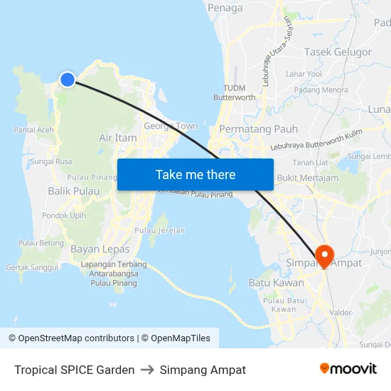 Tropical SPICE Garden to Simpang Ampat map