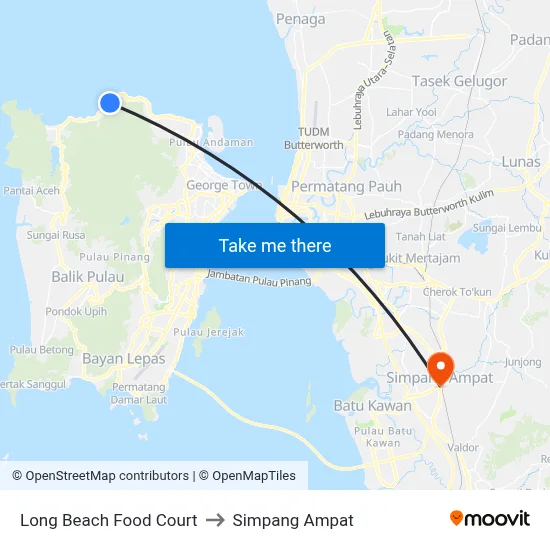 Long Beach Food Court to Simpang Ampat map