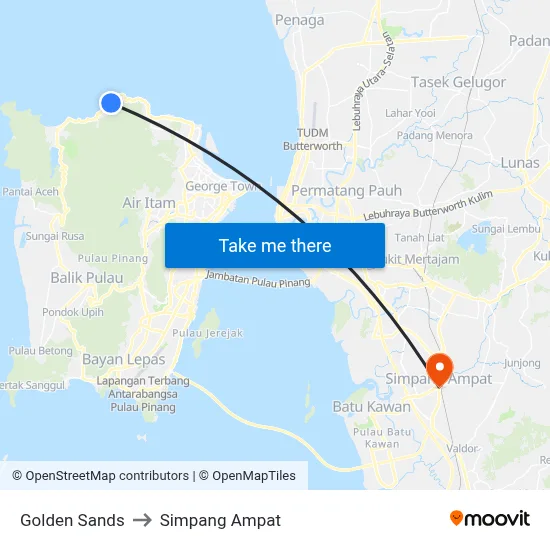 Golden Sands to Simpang Ampat map