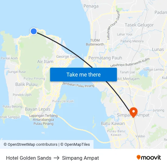 Hotel Golden Sands to Simpang Ampat map