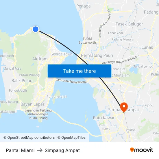 Pantai Miami to Simpang Ampat map