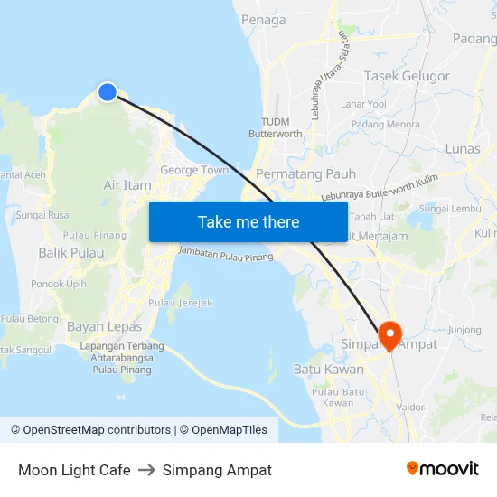 Moon Light Cafe to Simpang Ampat map