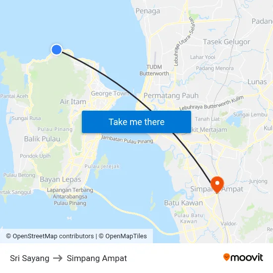 Sri Sayang to Simpang Ampat map