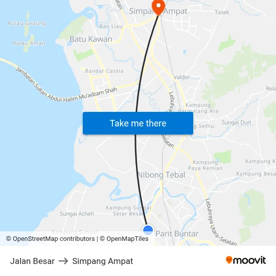 Jalan Besar to Simpang Ampat map