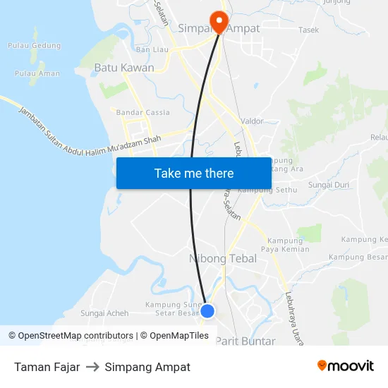 Taman Fajar to Simpang Ampat map