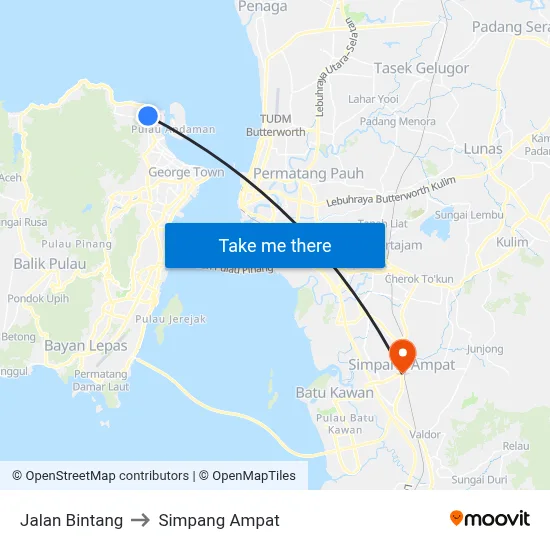 Jalan Bintang to Simpang Ampat map