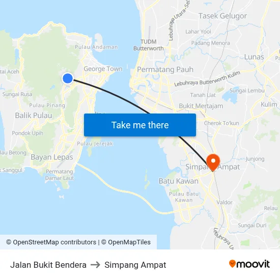 Jalan Bukit Bendera to Simpang Ampat map