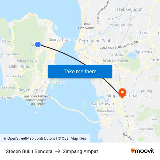 Stesen Bukit Bendera to Simpang Ampat map
