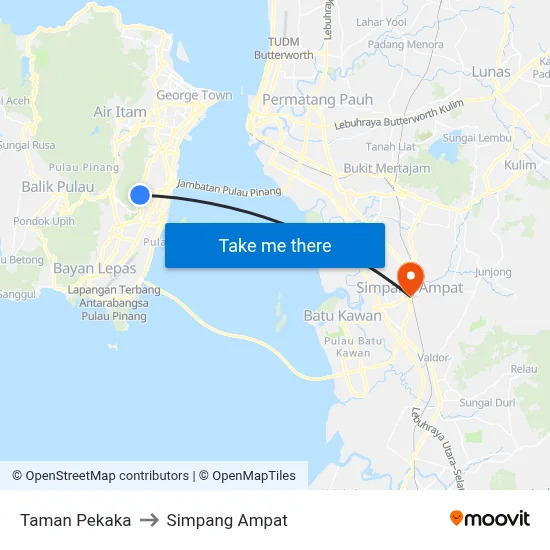 Taman Pekaka to Simpang Ampat map